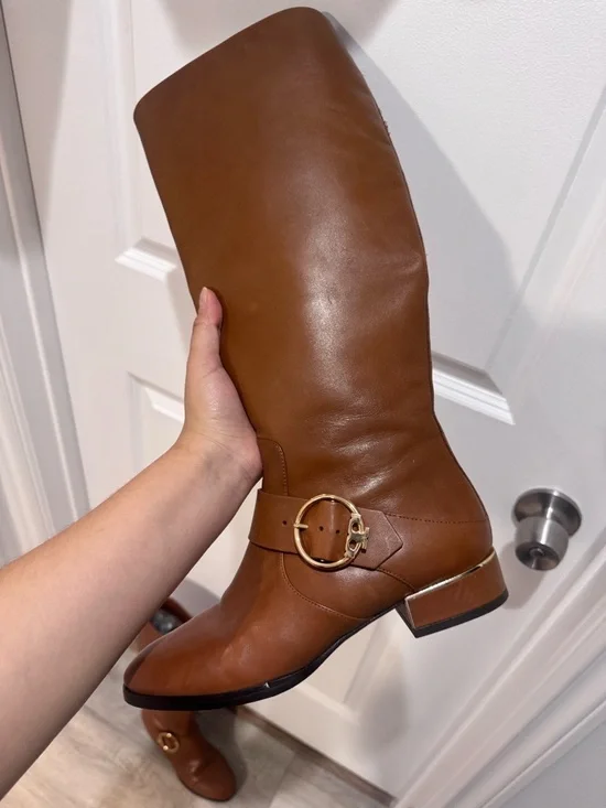 Tory Burch Chestnut Brown Leather Tall Riding Boots - Picture 4 of 8